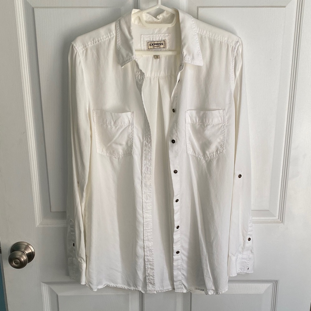 Express Boyfriend Classic White Button-Down Shirt Size M
